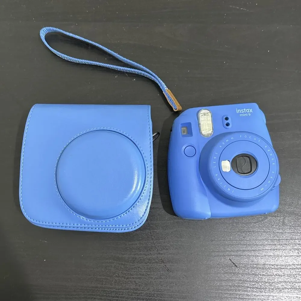 Fujifilm Instax Mini 9 Instant Film Camera Cobalt Blue W/Strap & Case WORKING